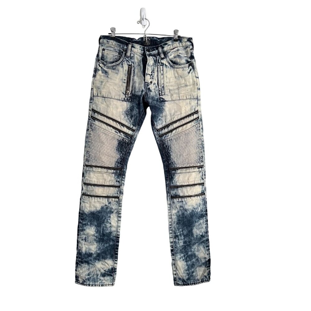 PRPS Goods & Co Mens Acid Wash Demon Slim Straight Moto Zip Button Fly Jeans 32
